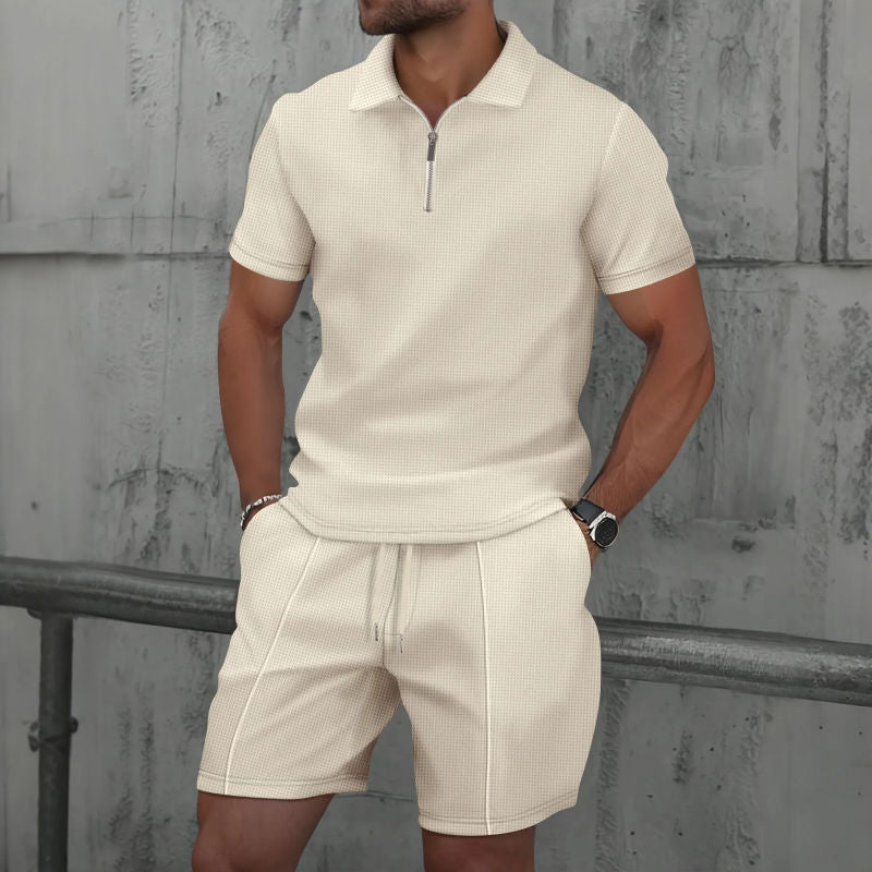 Men's Waffle Zip-Up Summer Set