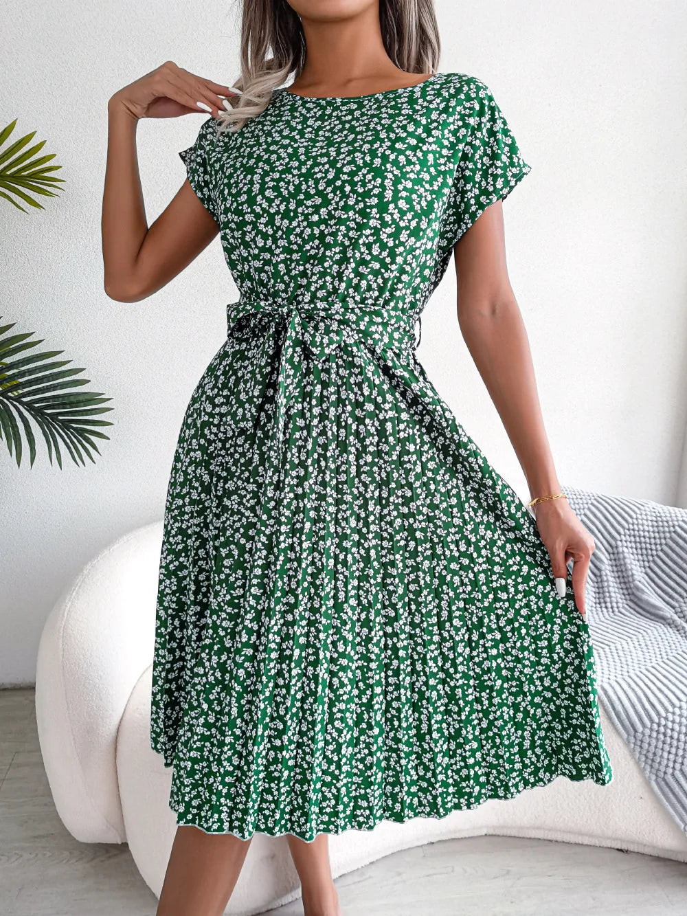 Floral Pleated A-Line Dress
