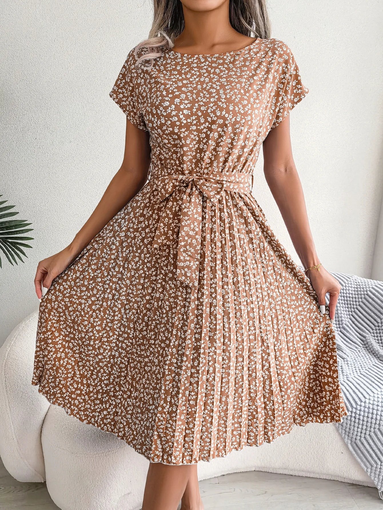 Floral Pleated A-Line Dress