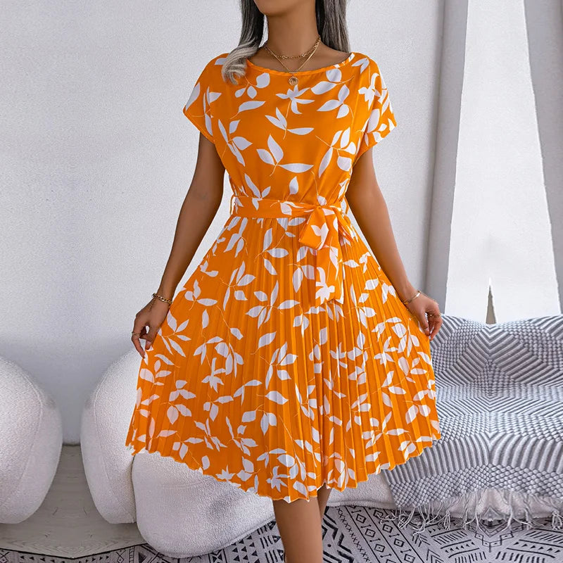 Floral Pleated A-Line Dress
